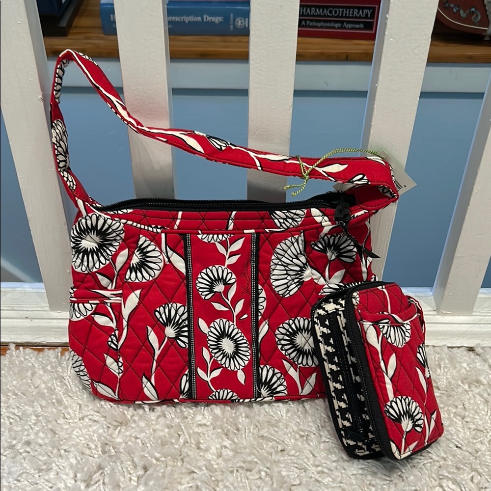 Vera Bradley Red and White Shoulder Bag Set with Floral Print